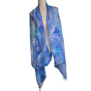 Bedazzled Turquoise Geo Wave Pareo Tassel Fringe 42x72 Lightweight Cover-Up Scar